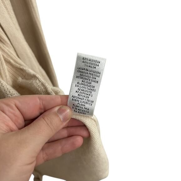 August Silk Beige Open Cardigan M Lace Back Minimalist Quiet Lux Elevated Basics - Picture 9 of 9